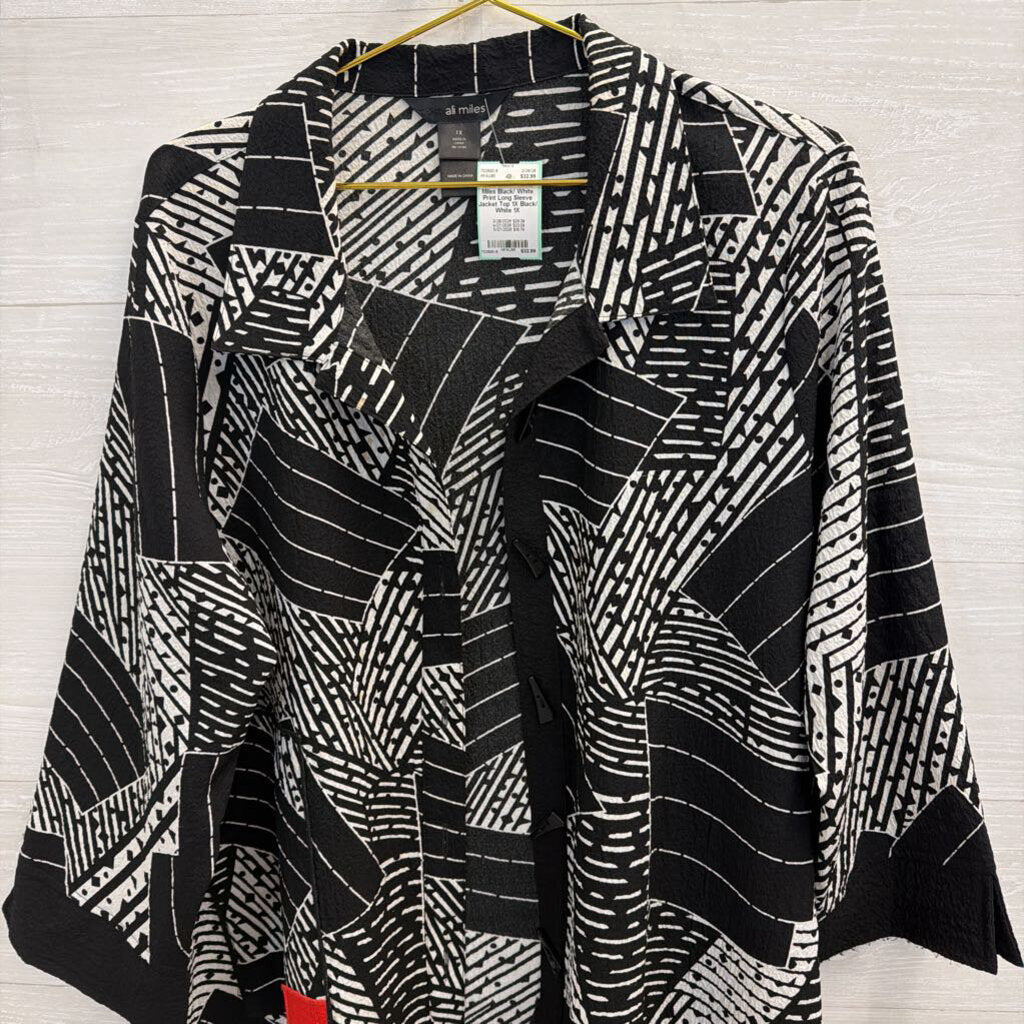 Ali Miles Black/ White Print Long Sleeve Jacket Top 1X