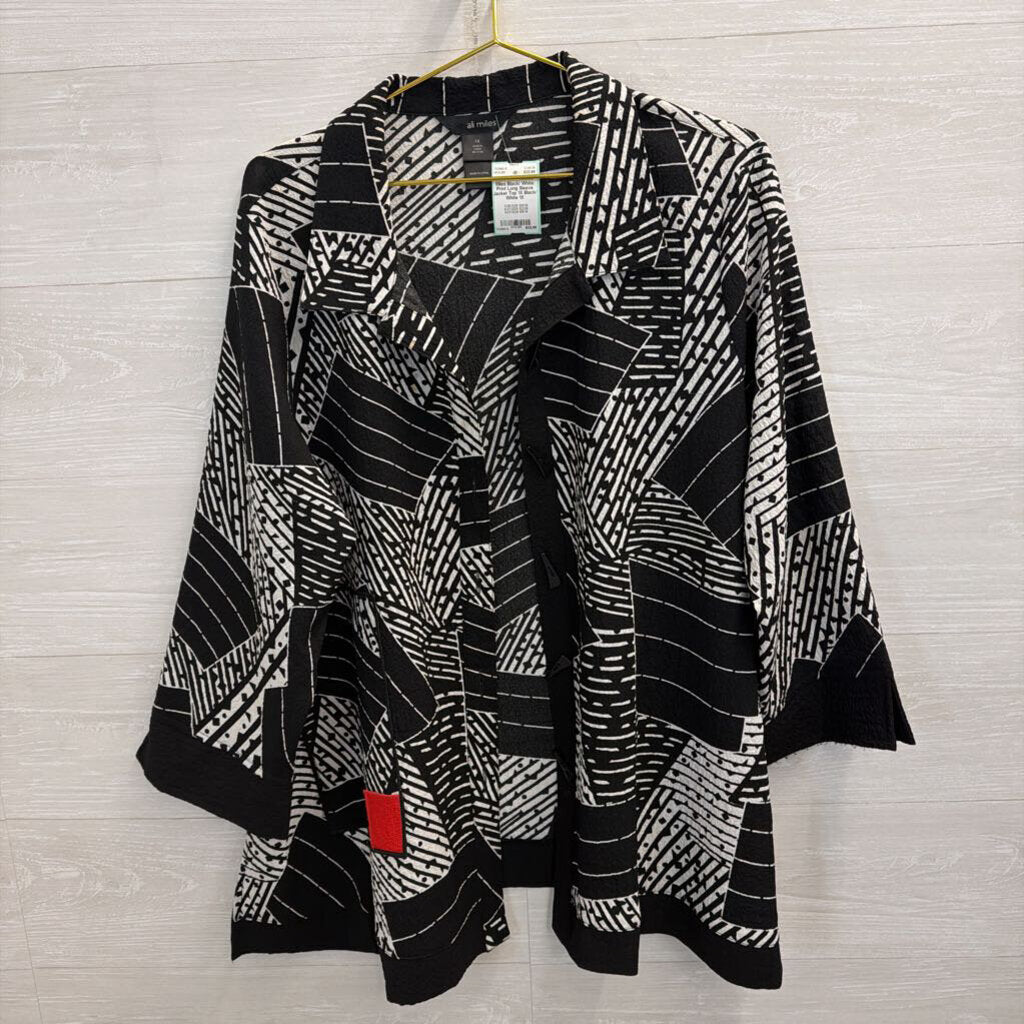 Ali Miles Black/ White Print Long Sleeve Jacket Top 1X