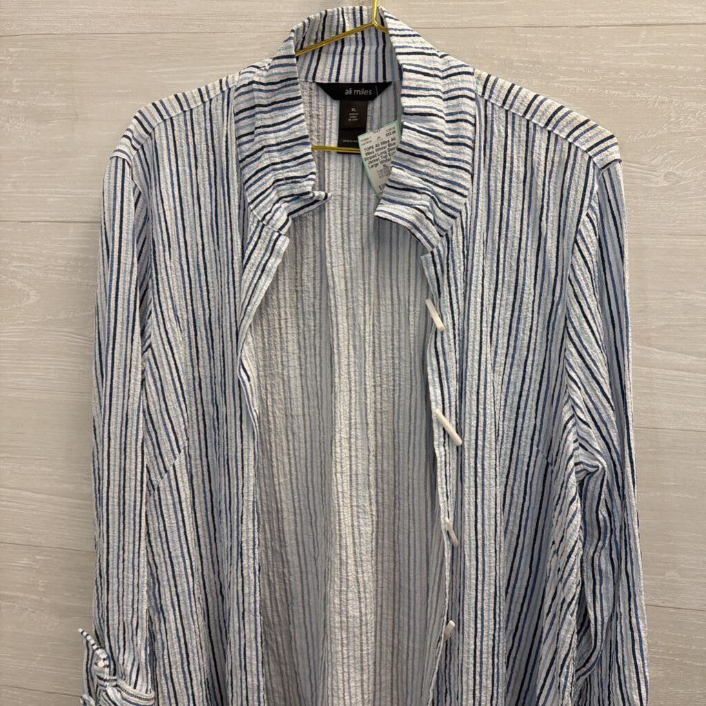 Ali Miles White/ Blue Striped Long Sleeve Jacket Top Extra Large