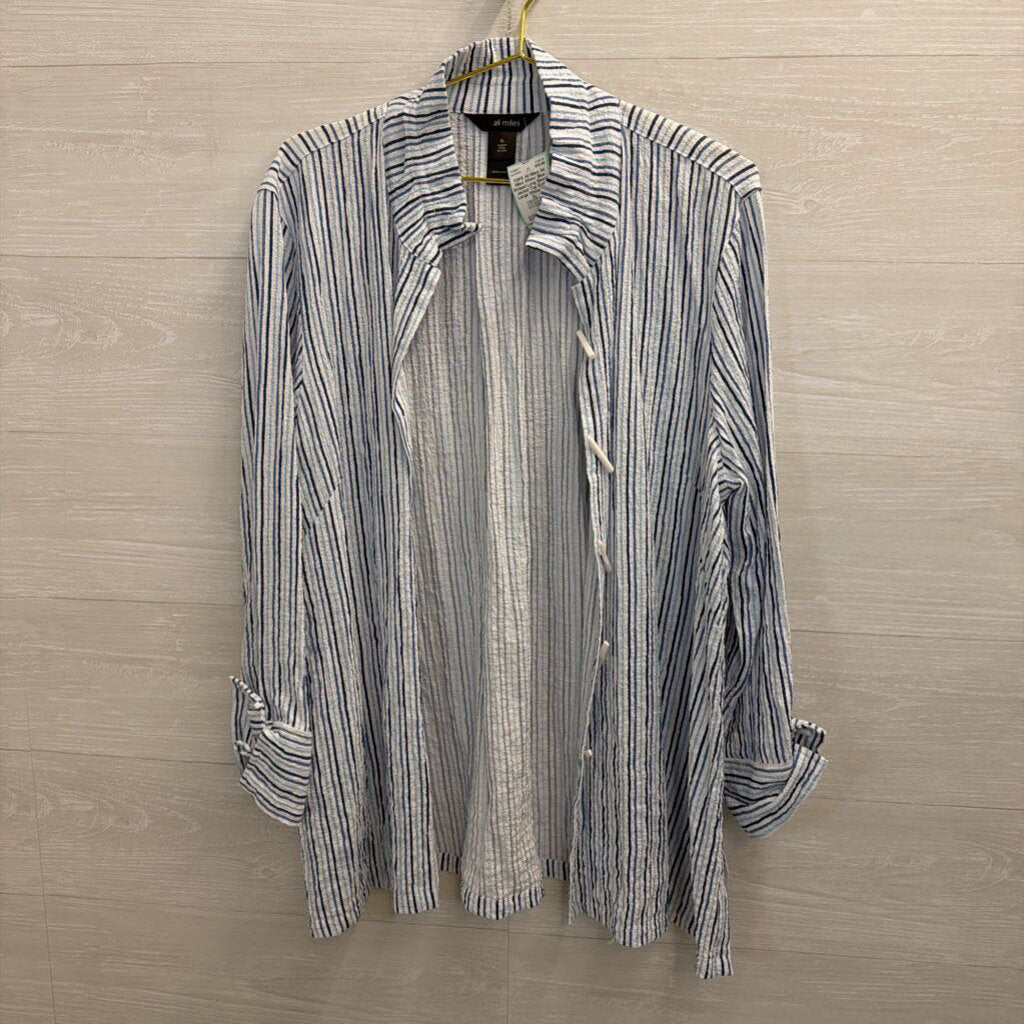Ali Miles White/ Blue Striped Long Sleeve Jacket Top Extra Large