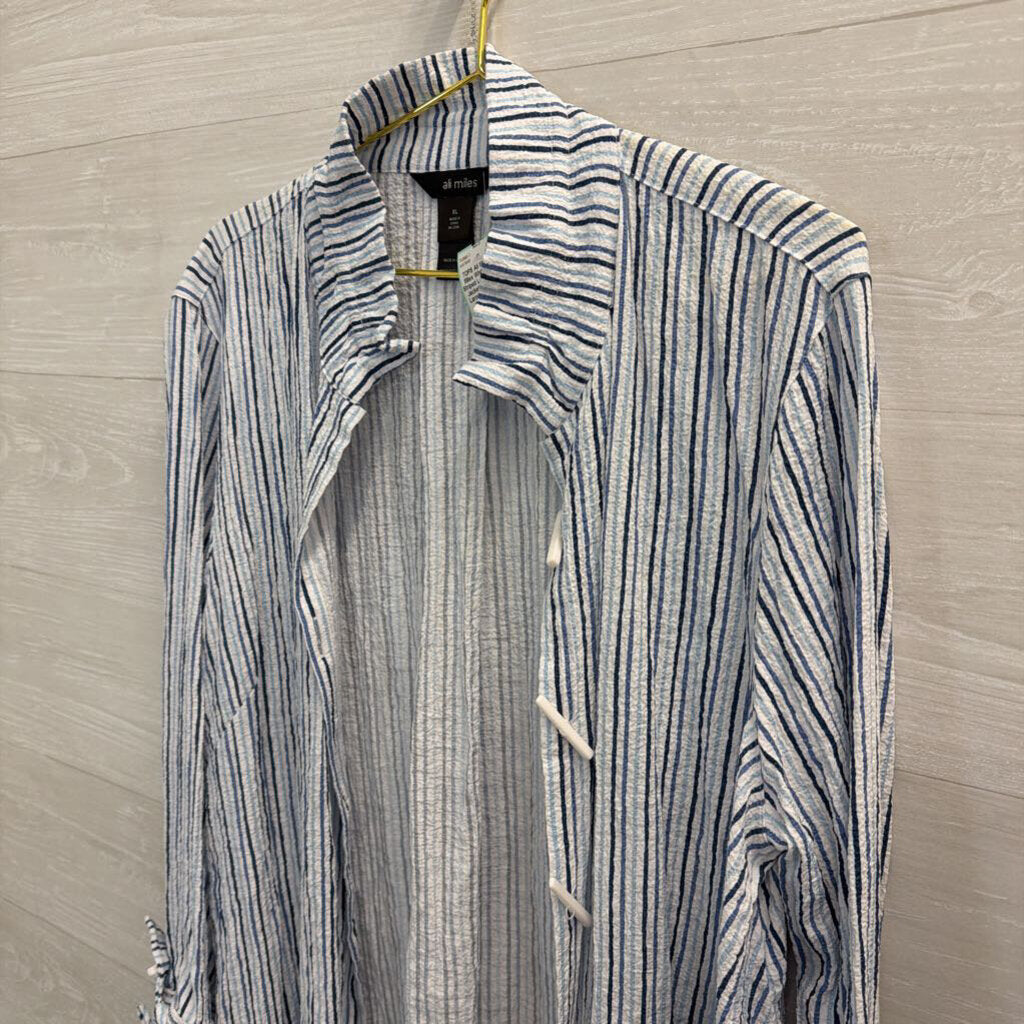 Ali Miles White/ Blue Striped Long Sleeve Jacket Top Extra Large