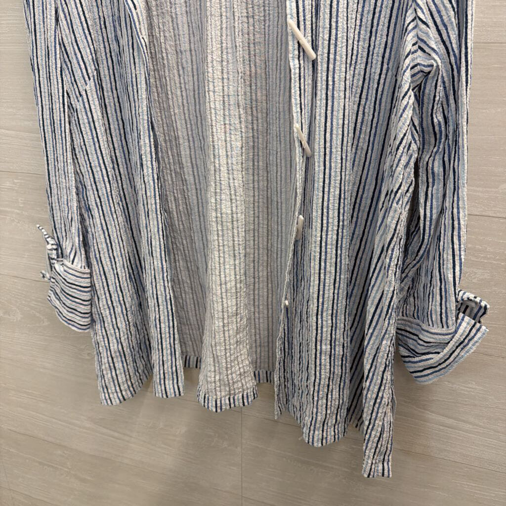 Ali Miles White/ Blue Striped Long Sleeve Jacket Top Extra Large