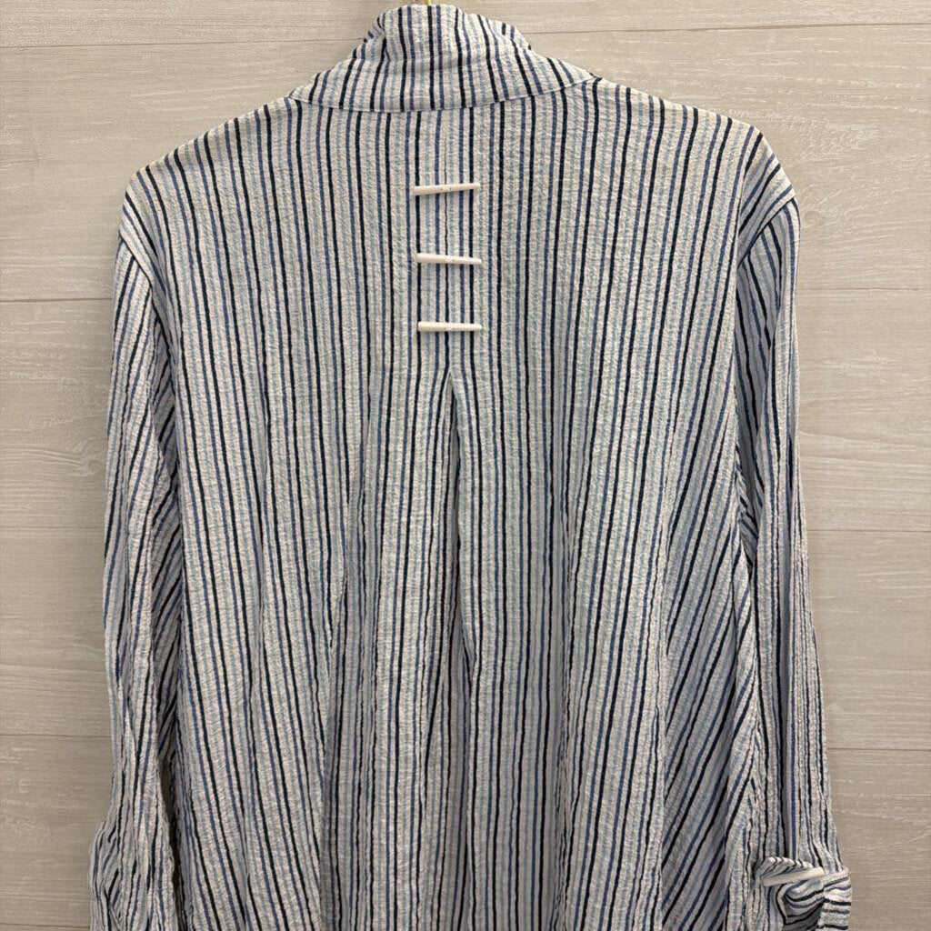 Ali Miles White/ Blue Striped Long Sleeve Jacket Top Extra Large