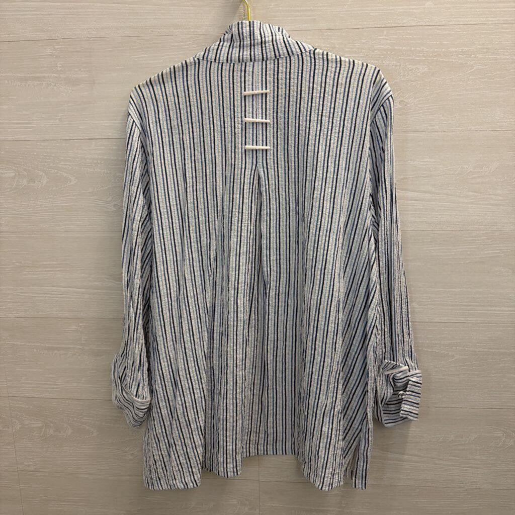 Ali Miles White/ Blue Striped Long Sleeve Jacket Top Extra Large