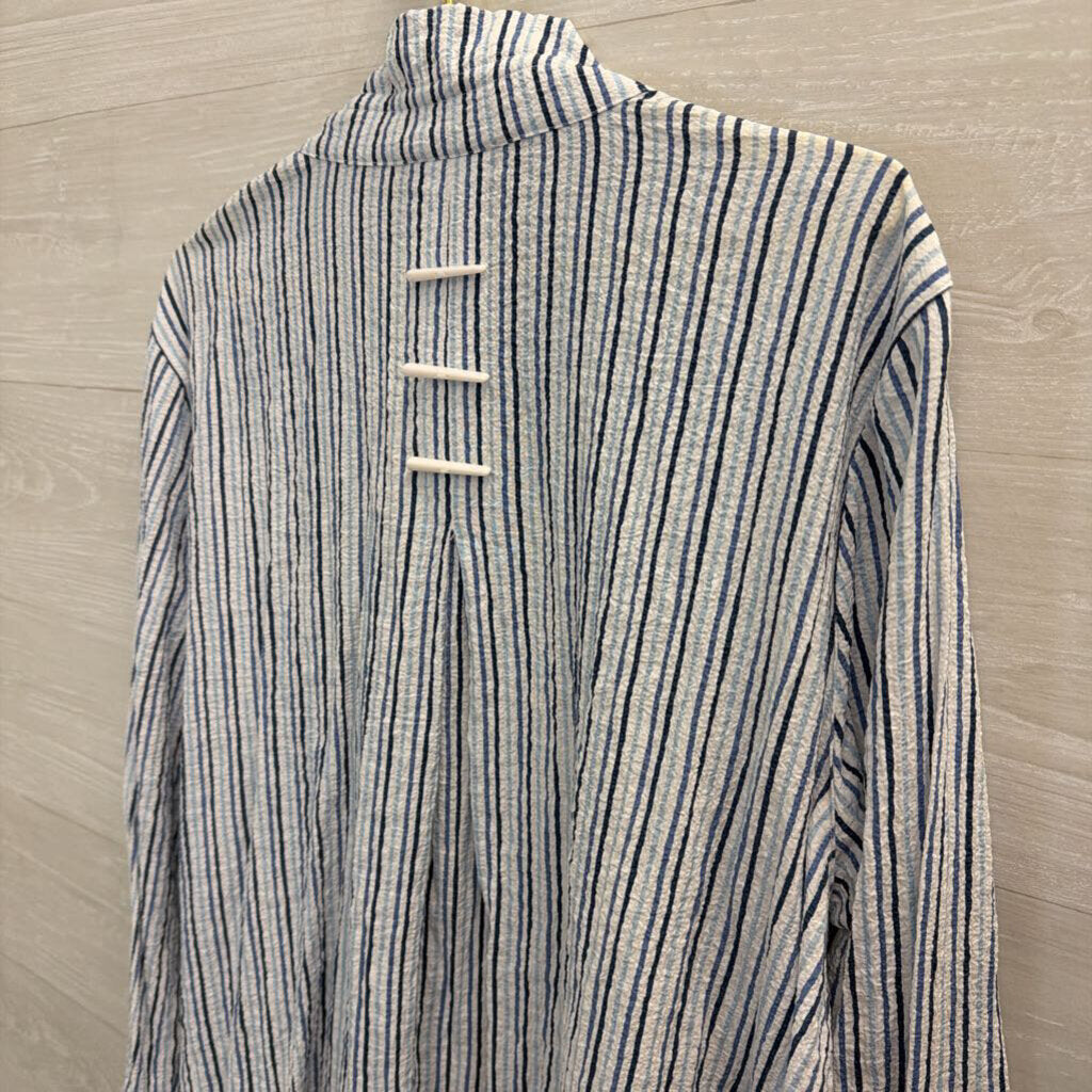 Ali Miles White/ Blue Striped Long Sleeve Jacket Top Extra Large