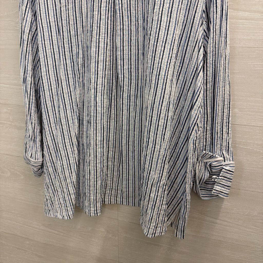 Ali Miles White/ Blue Striped Long Sleeve Jacket Top Extra Large