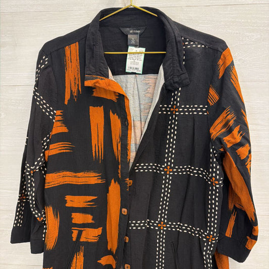 Ali Miles Black/ Brown Print Long Sleeve Jacket Top Extra Large