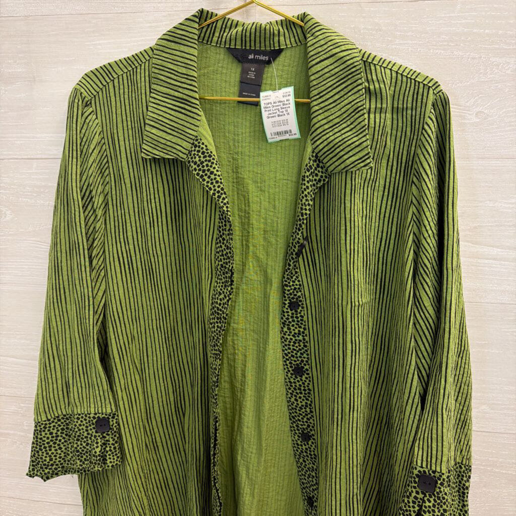 Ali Miles Green/ Black Print Long Sleeve Jacket Top 1X