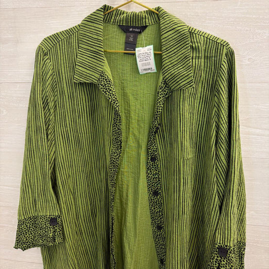 Ali Miles Green/ Black Print Long Sleeve Jacket Top 1X