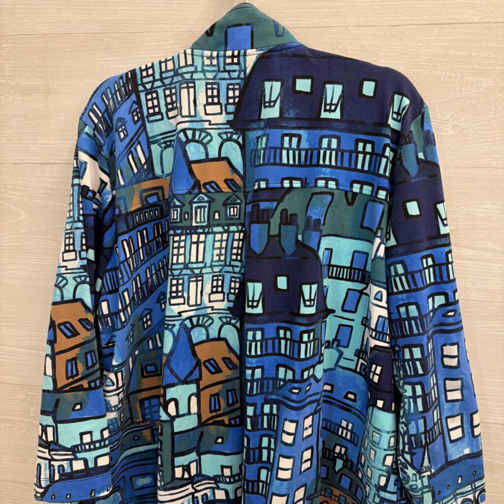 Ali Miles Blue/ Multi Print Long Sleeve Jacket Top Extra Large