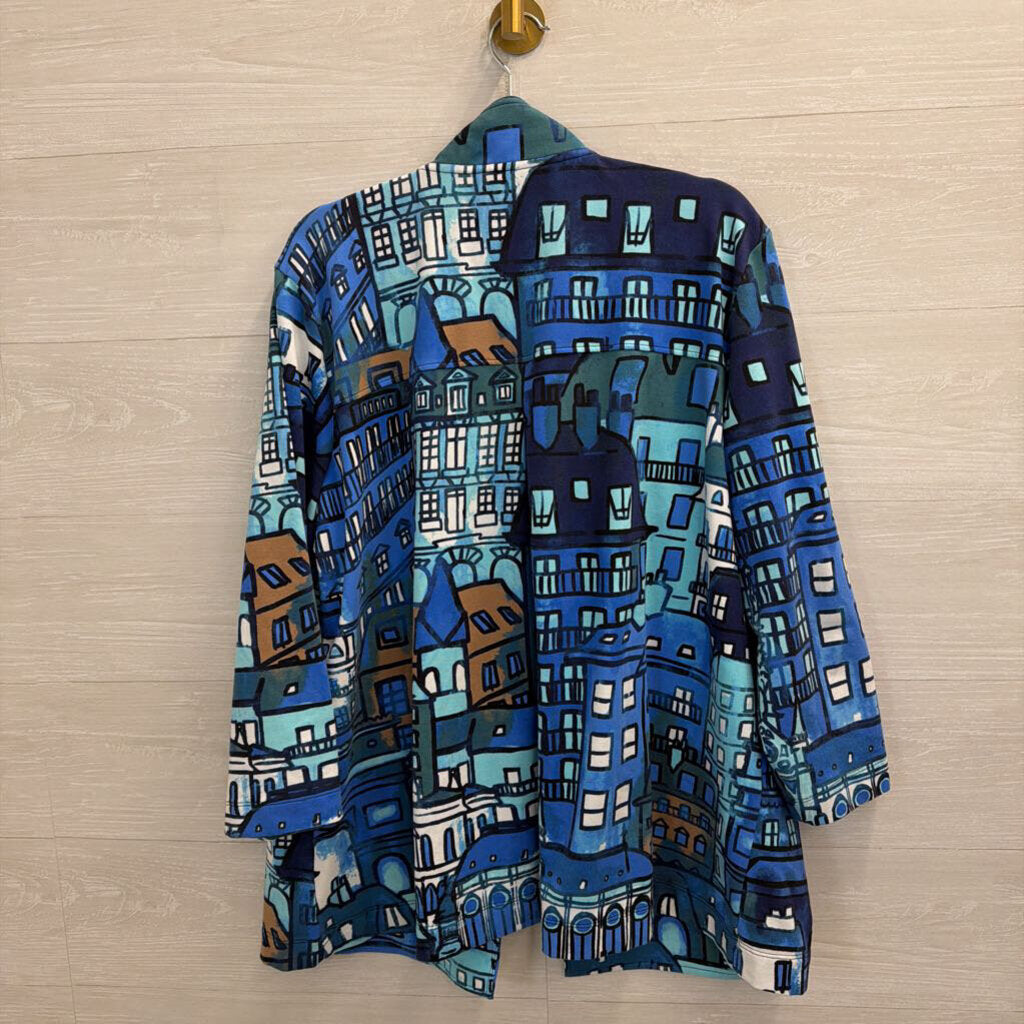 Ali Miles Blue/ Multi Print Long Sleeve Jacket Top Extra Large