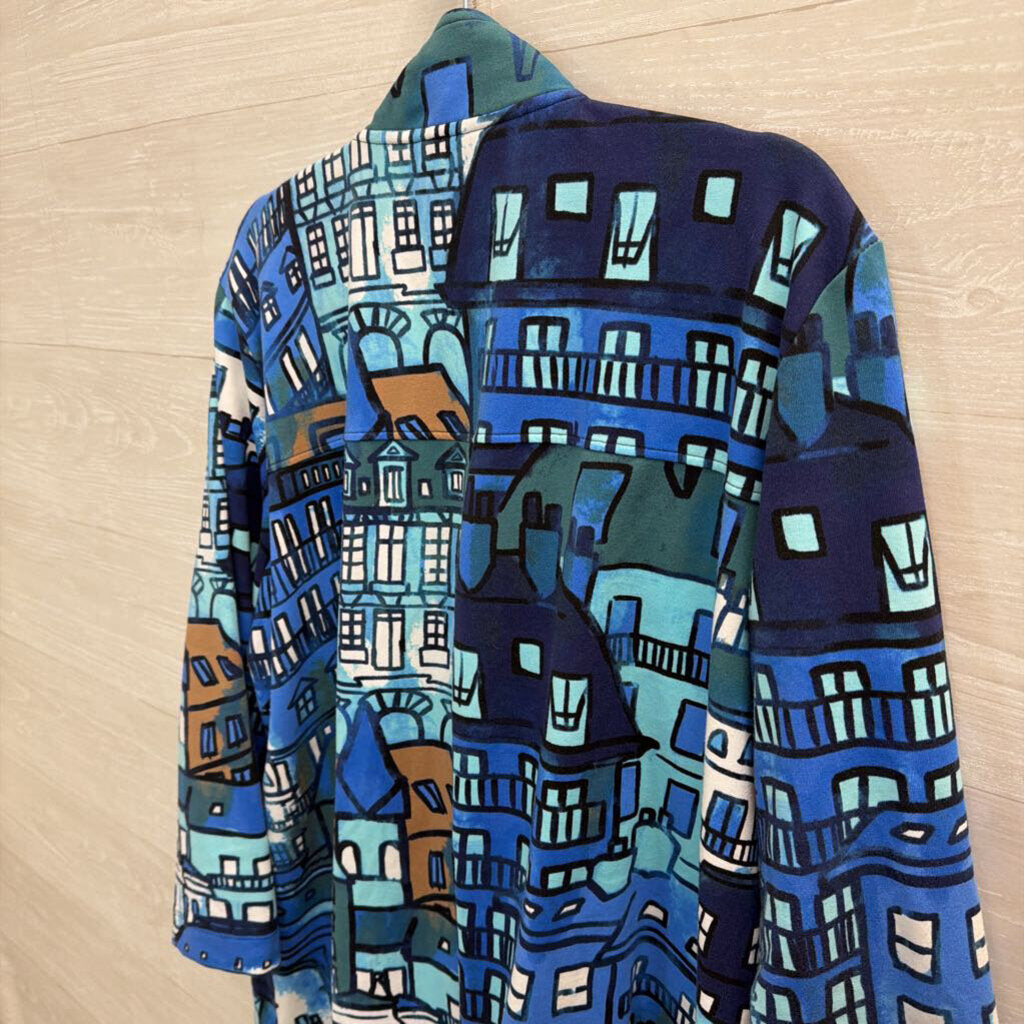 Ali Miles Blue/ Multi Print Long Sleeve Jacket Top Extra Large