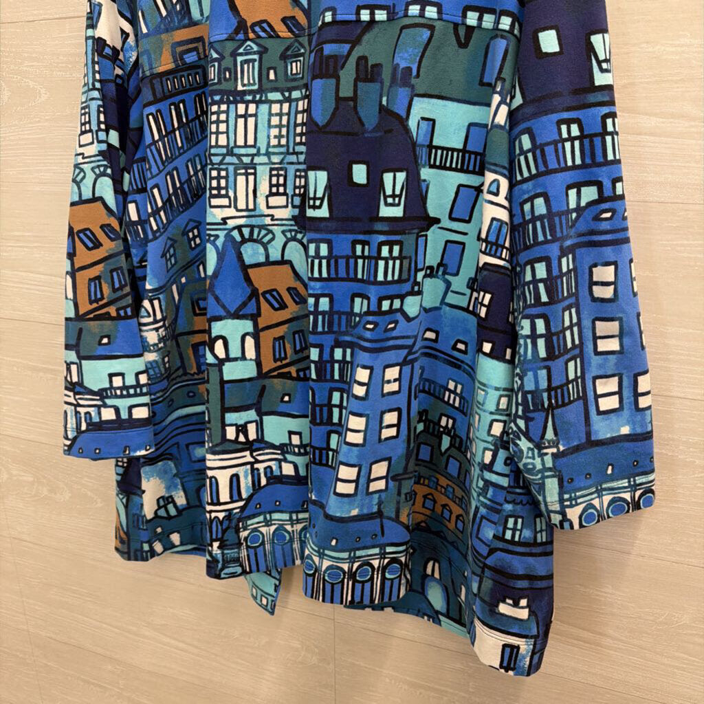 Ali Miles Blue/ Multi Print Long Sleeve Jacket Top Extra Large