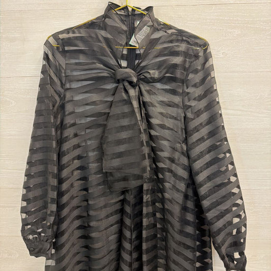 Black Sheer Striped Long Sleeve Tie Front Dress Medium
