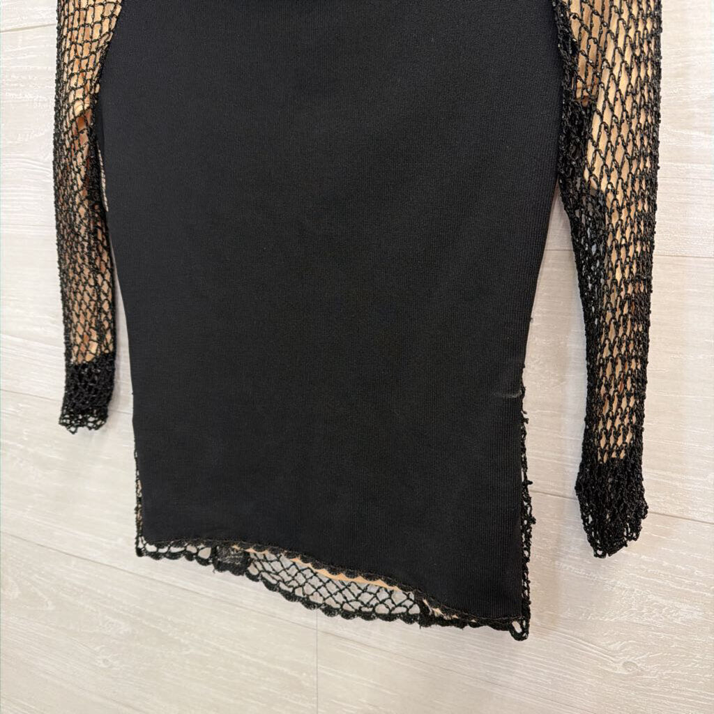 Dolce Cabo Black/ Beige Beaded Layered Lace Long Sleeve Top Medium