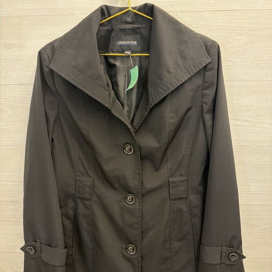 London Fog Black Tie Waist Trench Jacket Medium