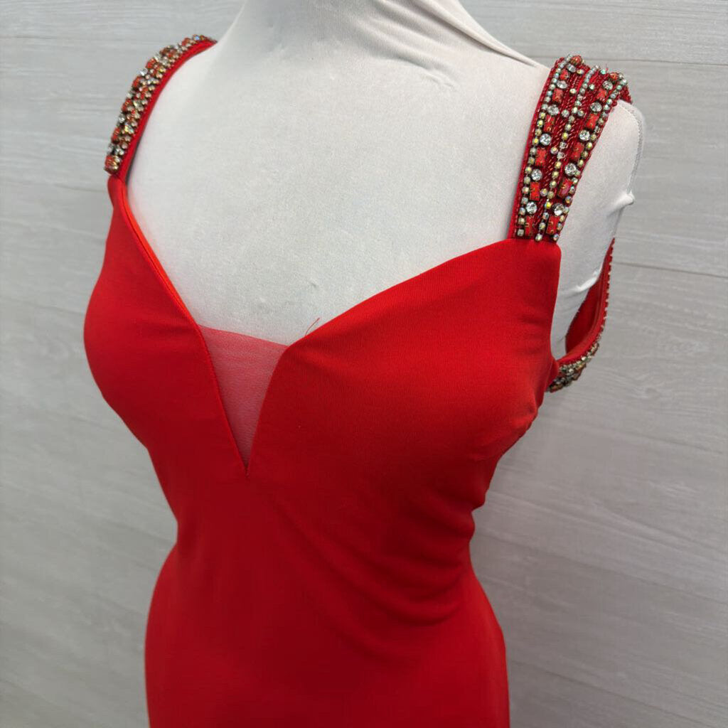 Blush Red Beaded Strap Long Formal Dres 14