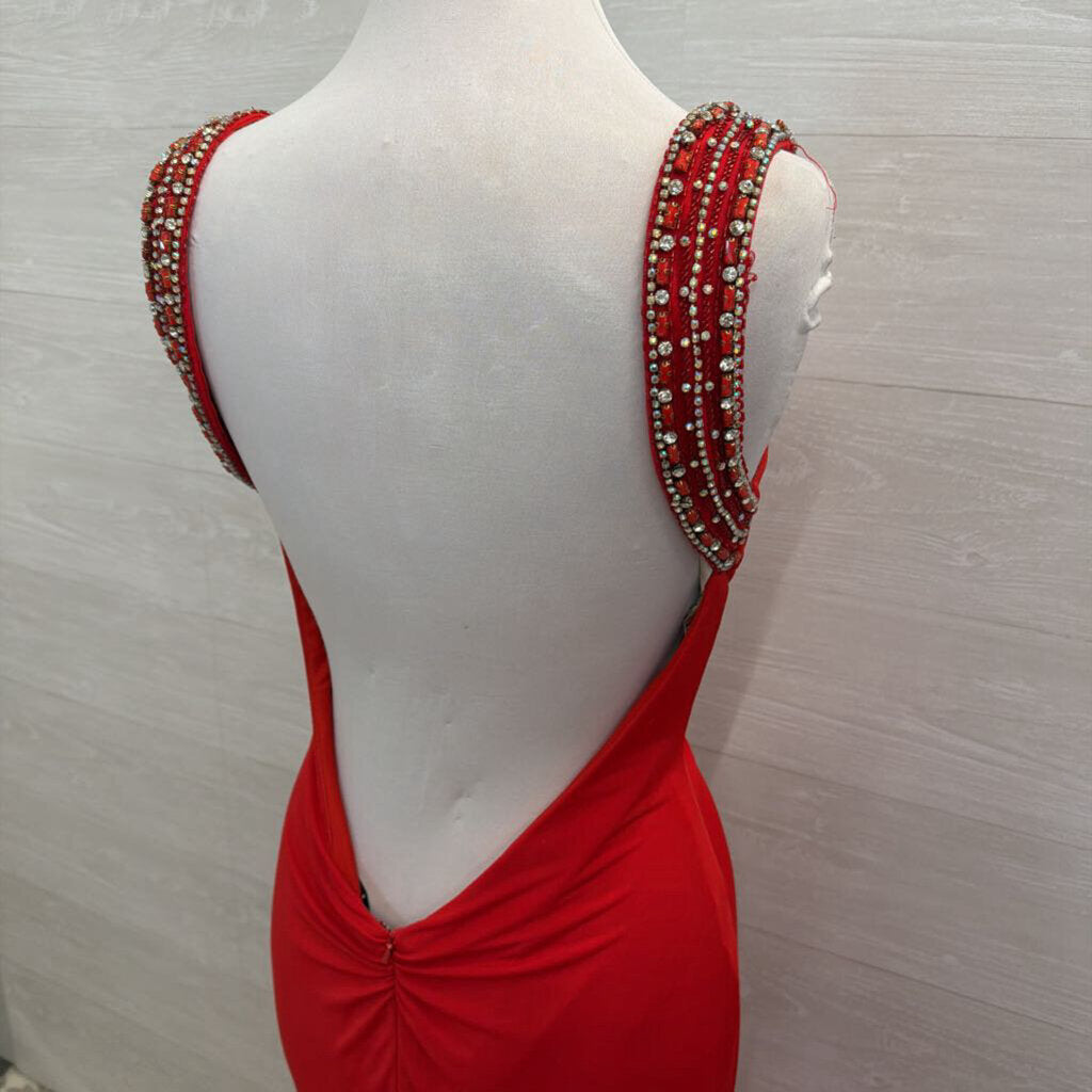 Blush Red Beaded Strap Long Formal Dres 14