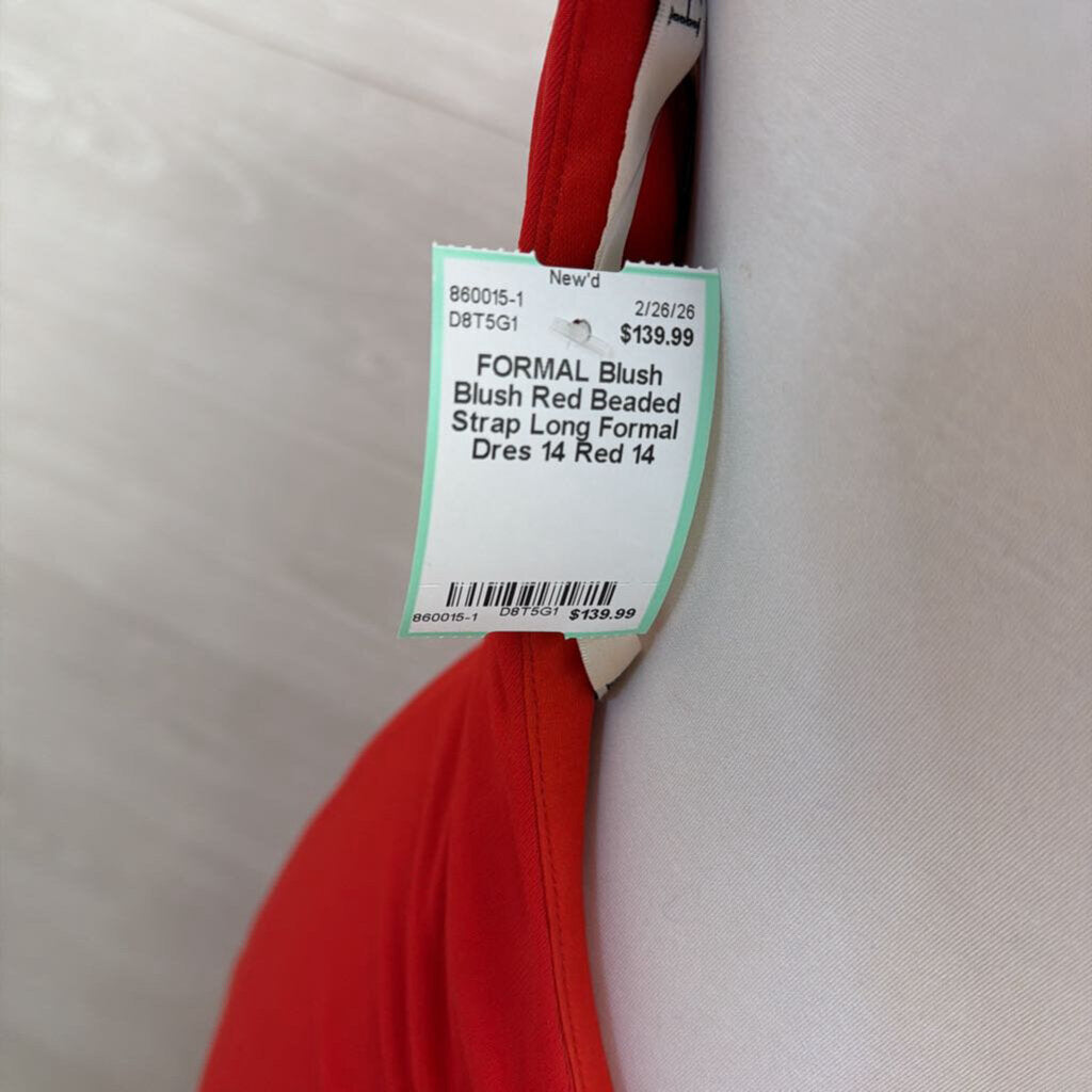 Blush Red Beaded Strap Long Formal Dres 14