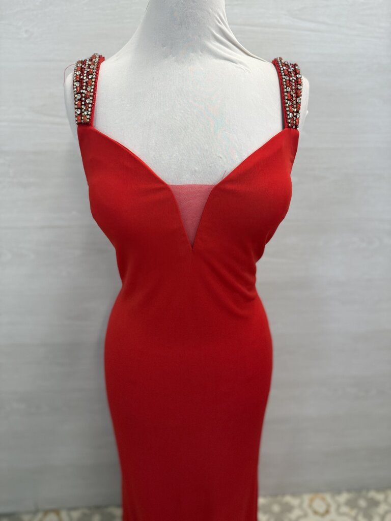 Blush Red Beaded Strap Long Formal Dres 14