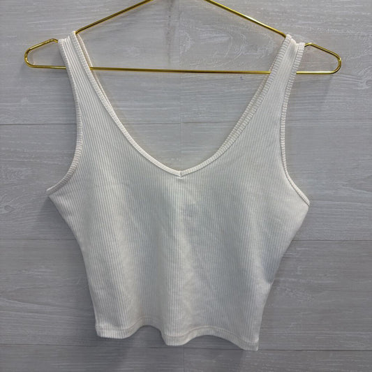 Hollister White Ribbed Cropped Tank Top Medium