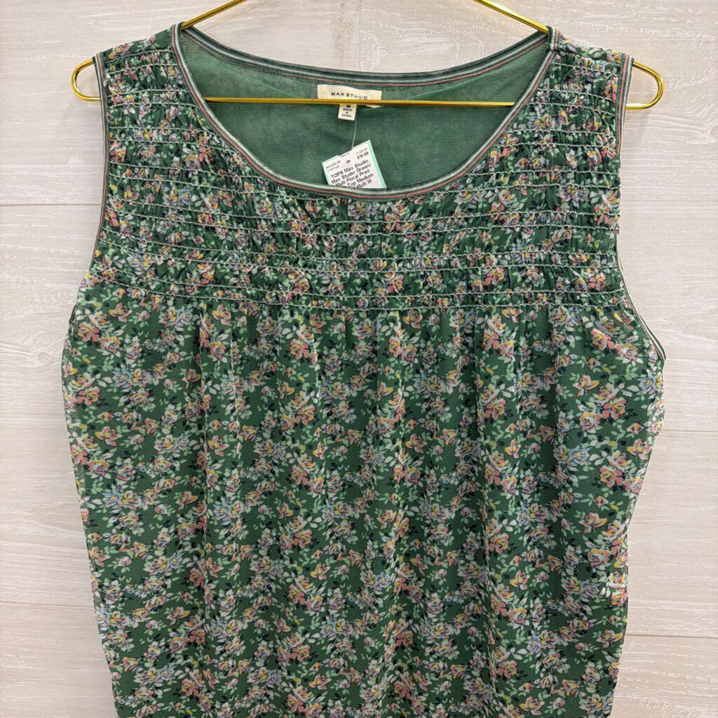 Max Studio Green/ Multi Floral Print Tank Top Medium