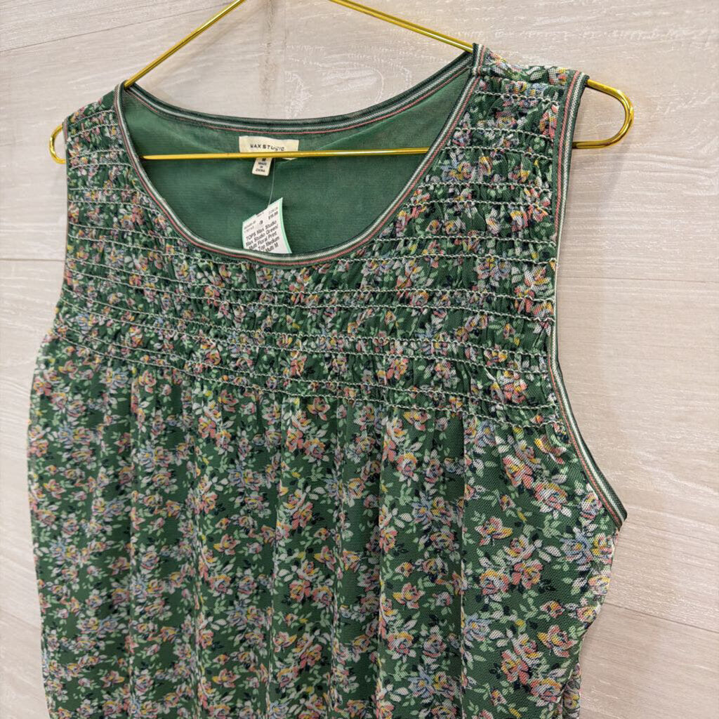Max Studio Green/ Multi Floral Print Tank Top Medium