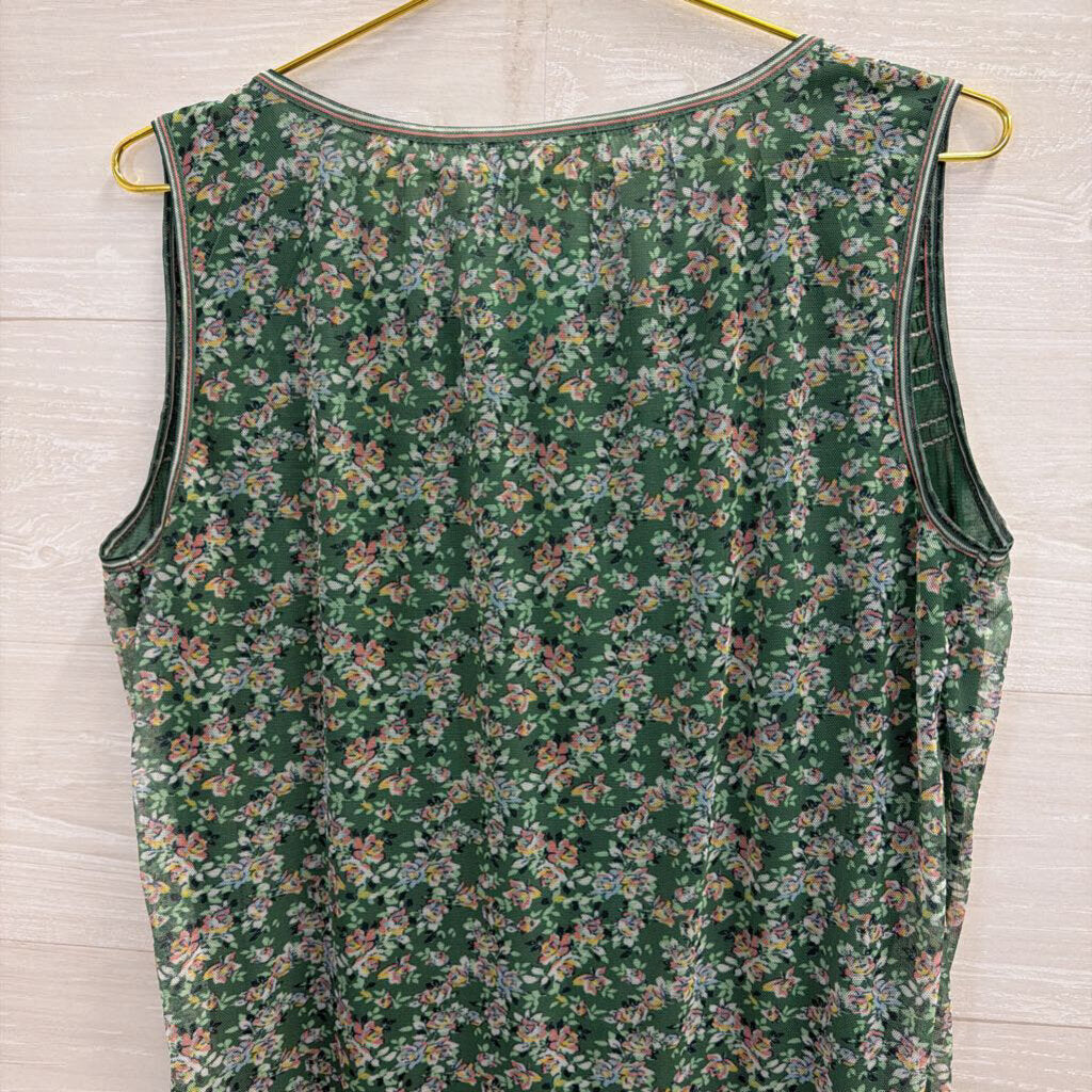 Max Studio Green/ Multi Floral Print Tank Top Medium