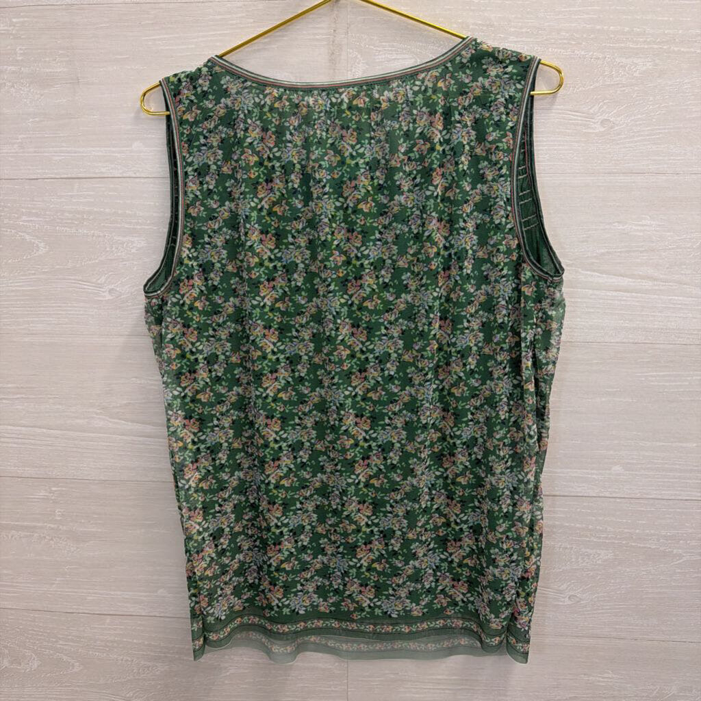 Max Studio Green/ Multi Floral Print Tank Top Medium