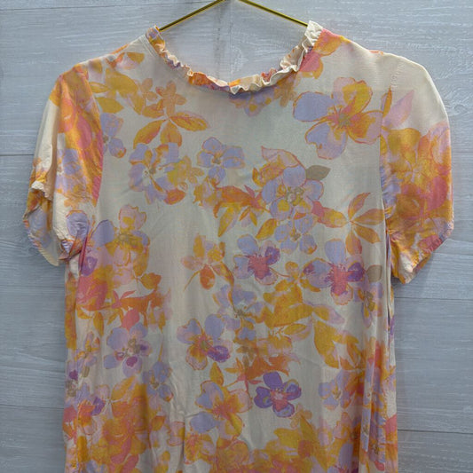 Emily Wonder Orange/ Multi Floral Print Short Sleeve Top Medium