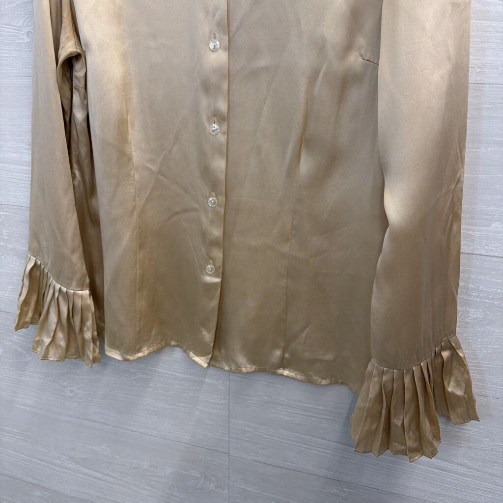 Oscar Gold 100% Silk Long Sleeve Button Down Top 14