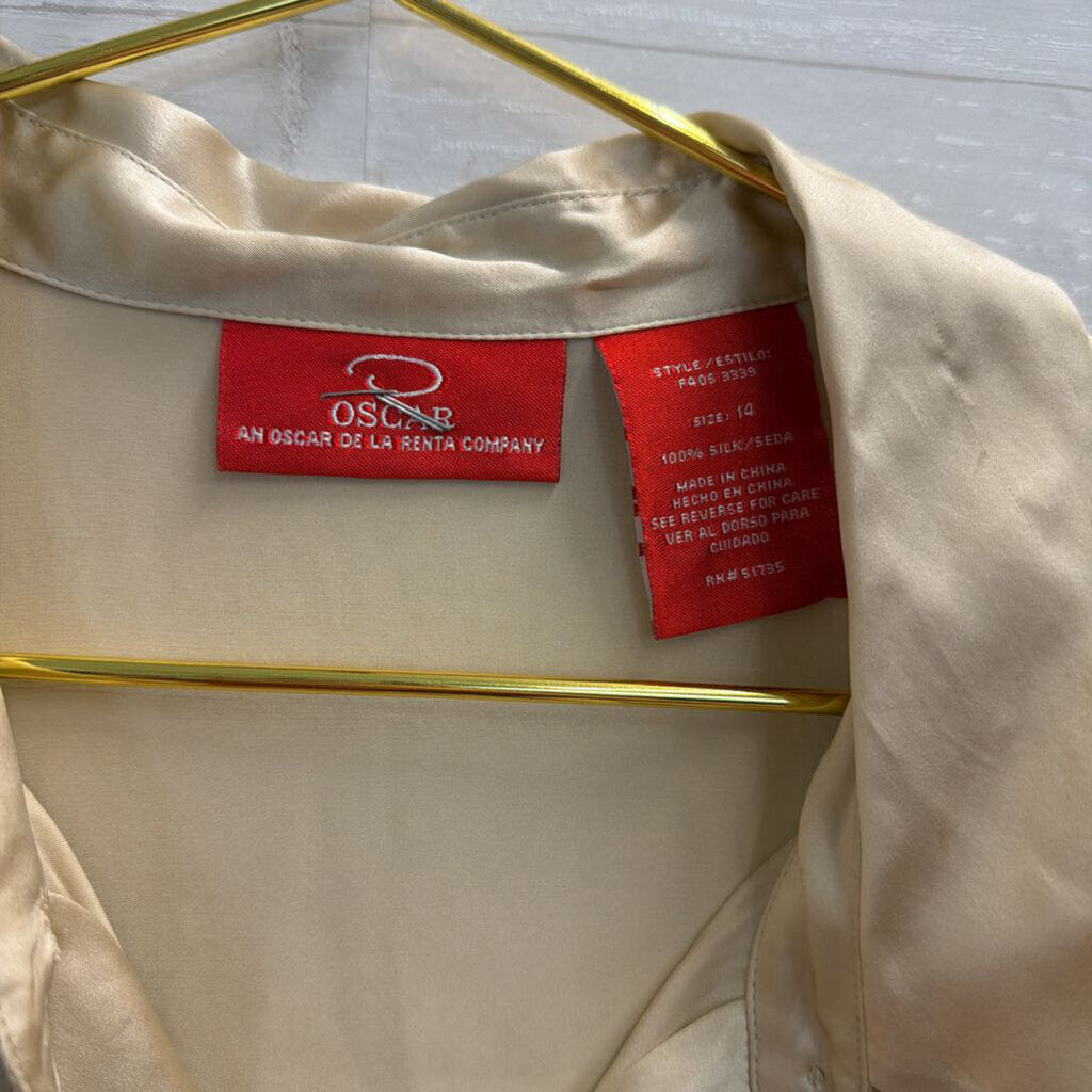 Oscar Gold 100% Silk Long Sleeve Button Down Top 14