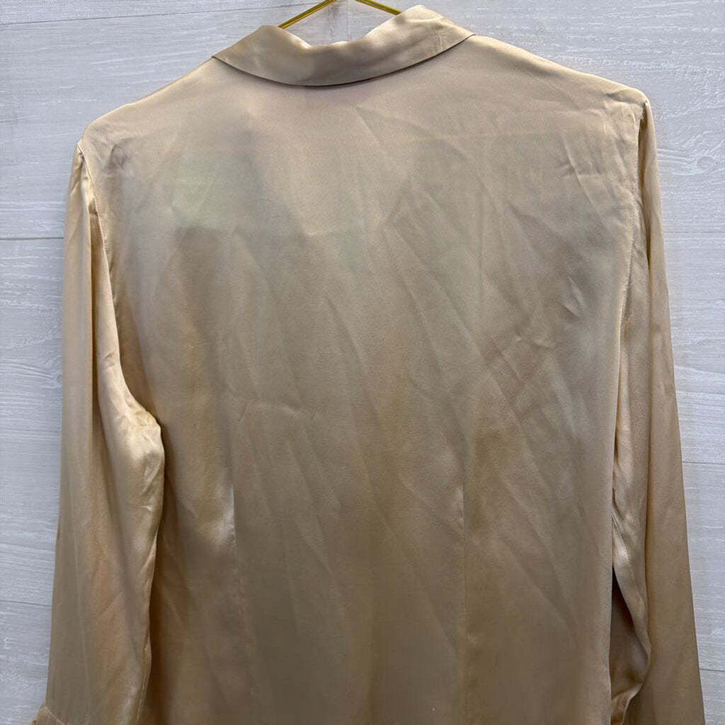 Oscar Gold 100% Silk Long Sleeve Button Down Top 14