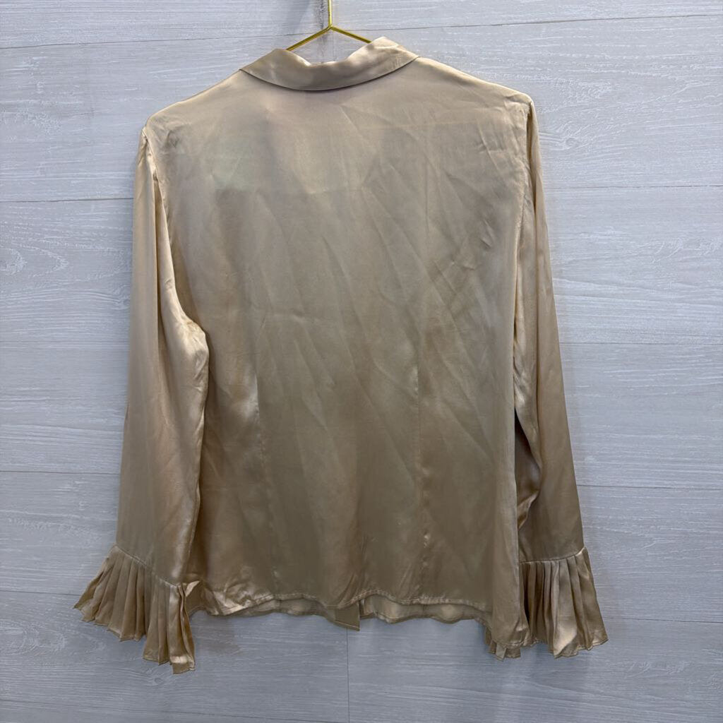 Oscar Gold 100% Silk Long Sleeve Button Down Top 14