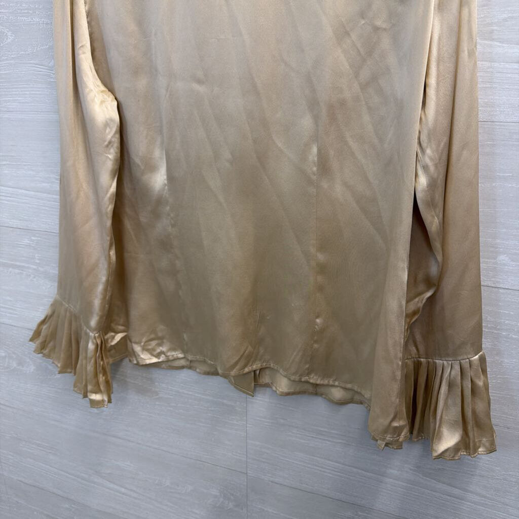 Oscar Gold 100% Silk Long Sleeve Button Down Top 14