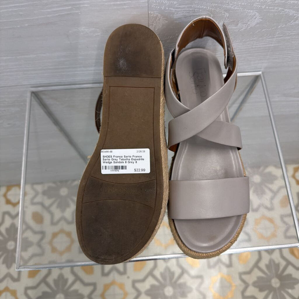 Franco Sarto Grey Tabatha Espadrille Wedge Sandals 8