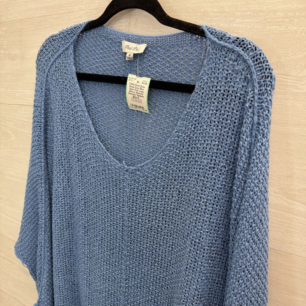 Petal Dew Blue Open Knit Long Sleeve Slouchy Sweater Medium