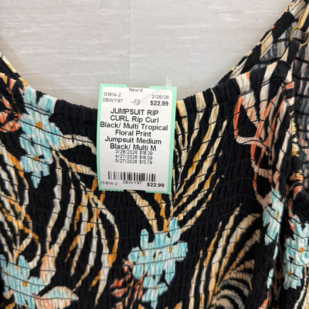 Rip Curl Black/ Multi Tropical Floral Print Jumpsuit Medium
