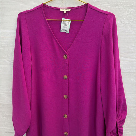 Jodifl Bright Purple Long Sleeve Button Front Dress Small