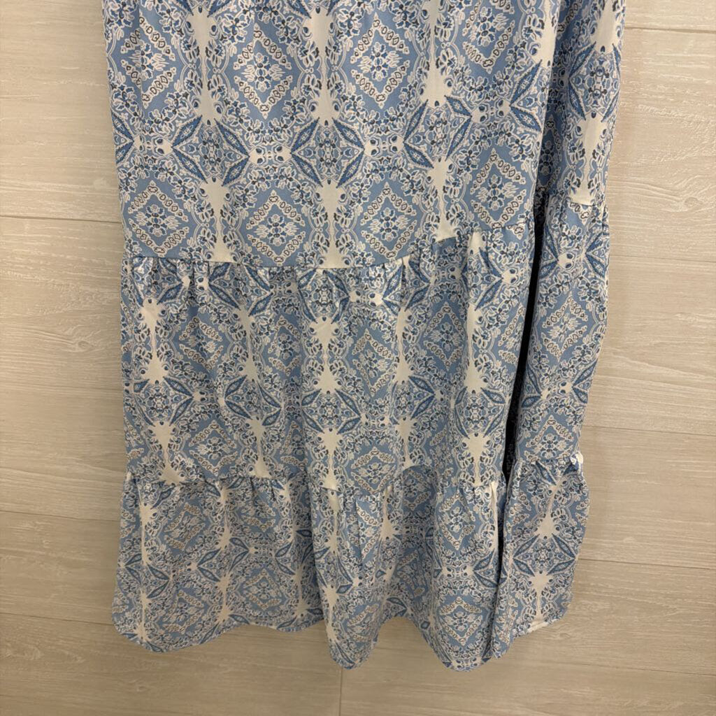 Entro Blue/ White Print One Shoulder Midi Dress Medium