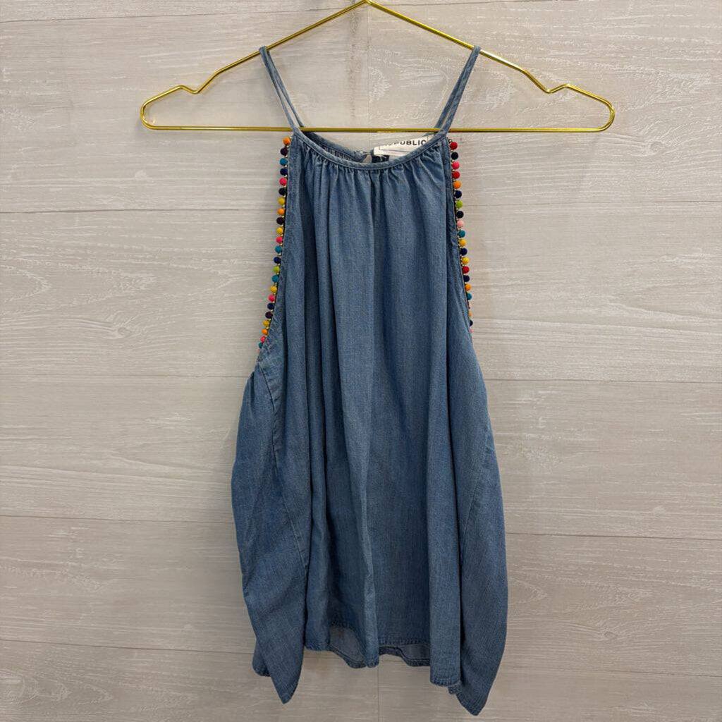 For The Republic Blue Chambray Multi Color Ball Strap Tank Top Medium
