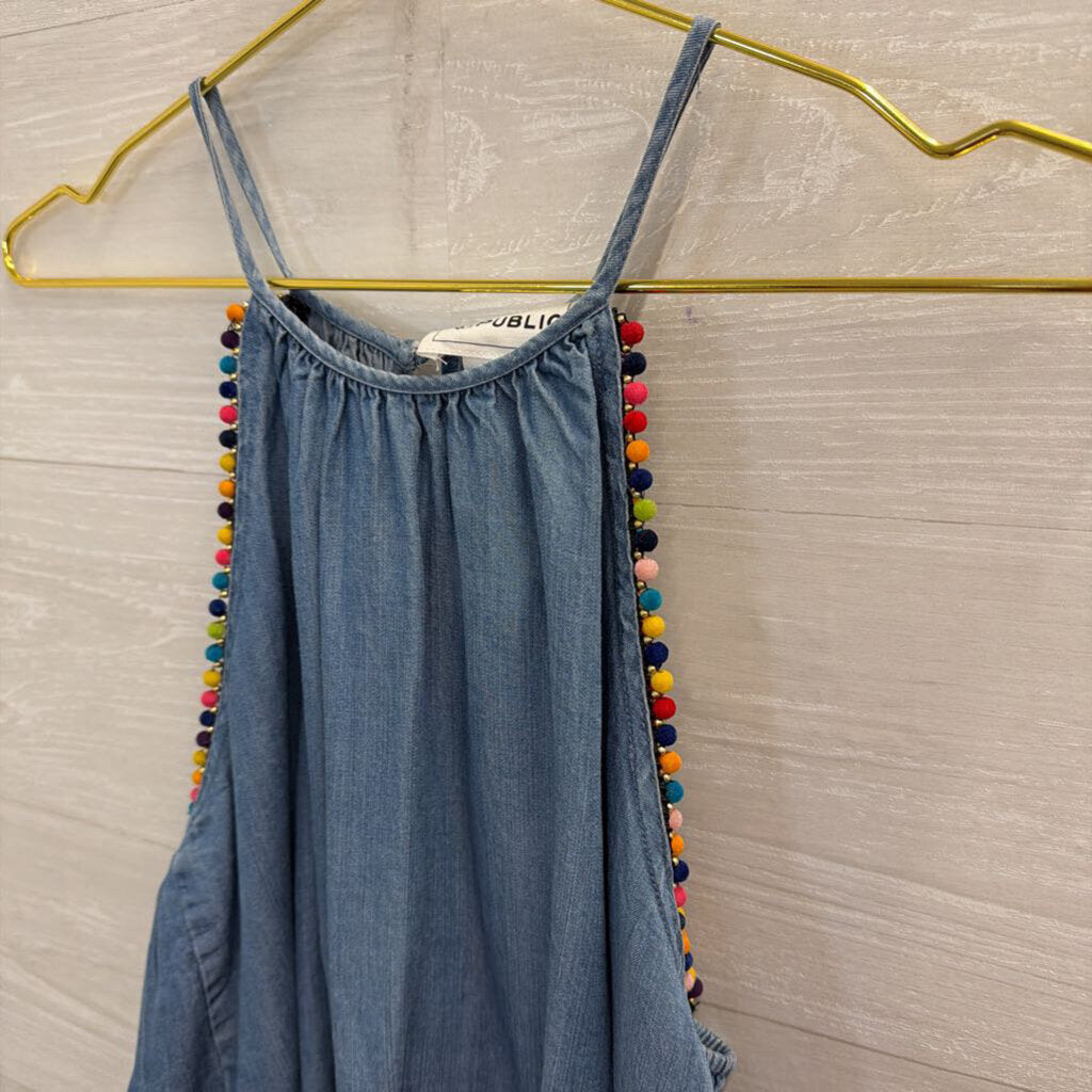 For The Republic Blue Chambray Multi Color Ball Strap Tank Top Medium