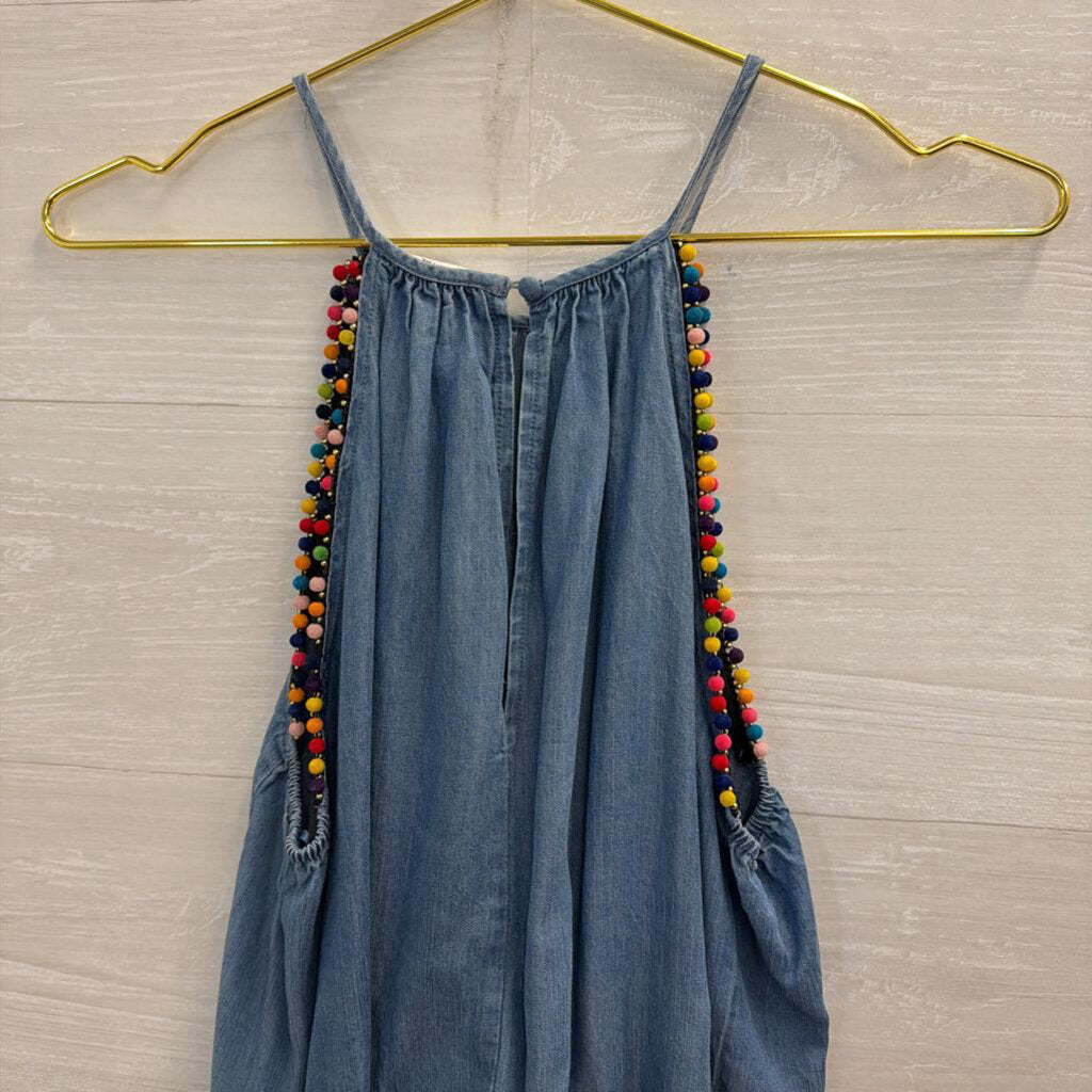 For The Republic Blue Chambray Multi Color Ball Strap Tank Top Medium
