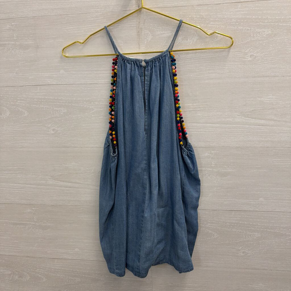 For The Republic Blue Chambray Multi Color Ball Strap Tank Top Medium