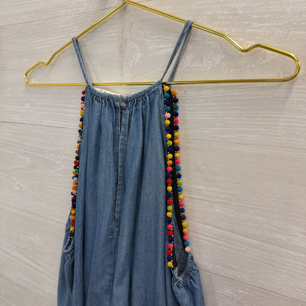 For The Republic Blue Chambray Multi Color Ball Strap Tank Top Medium