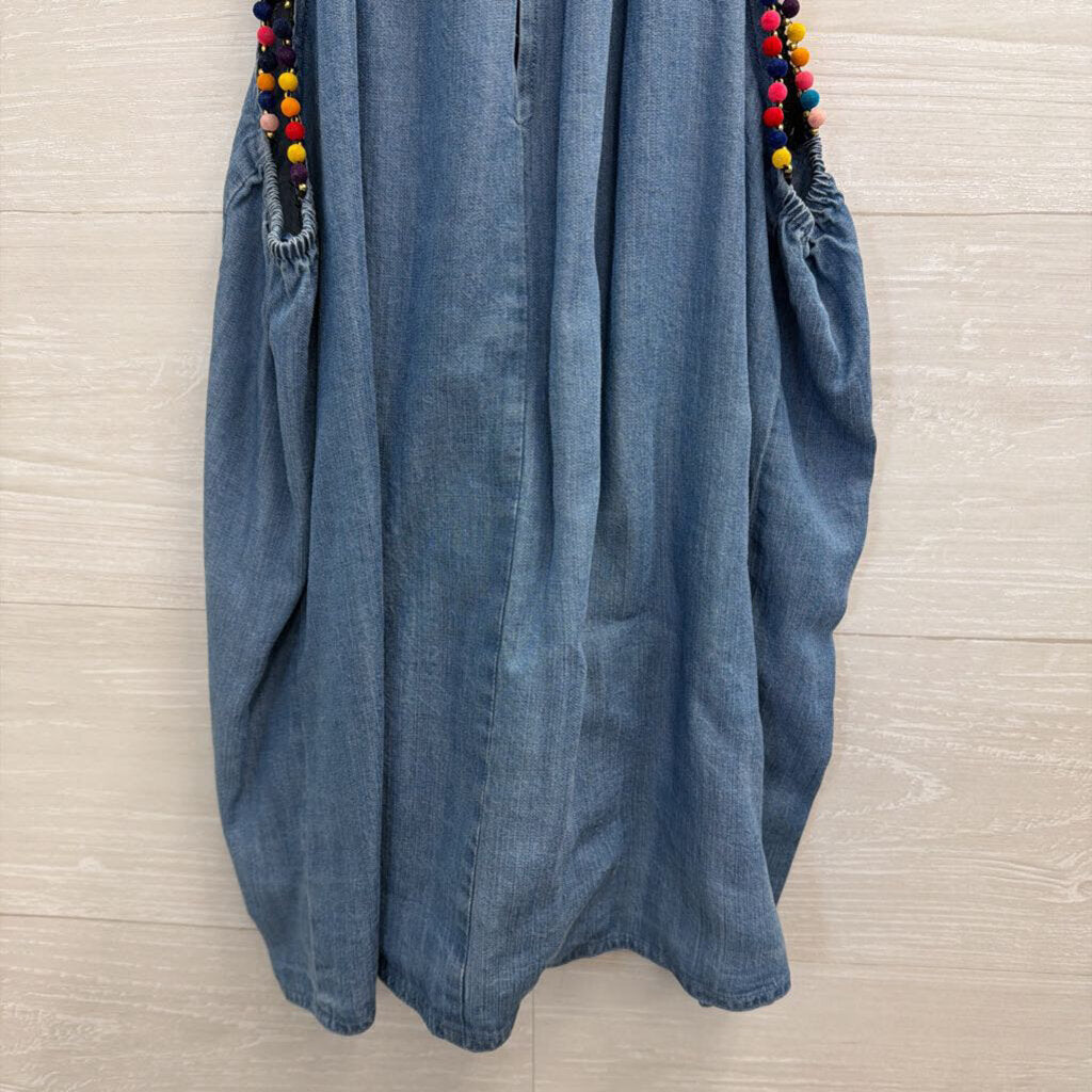 For The Republic Blue Chambray Multi Color Ball Strap Tank Top Medium