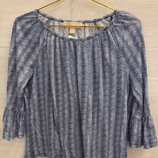 Michael Kors Blue/ White Stripe Print Long Sleeve Top Small