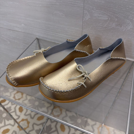 Gold Leather Slipper Loafers 39