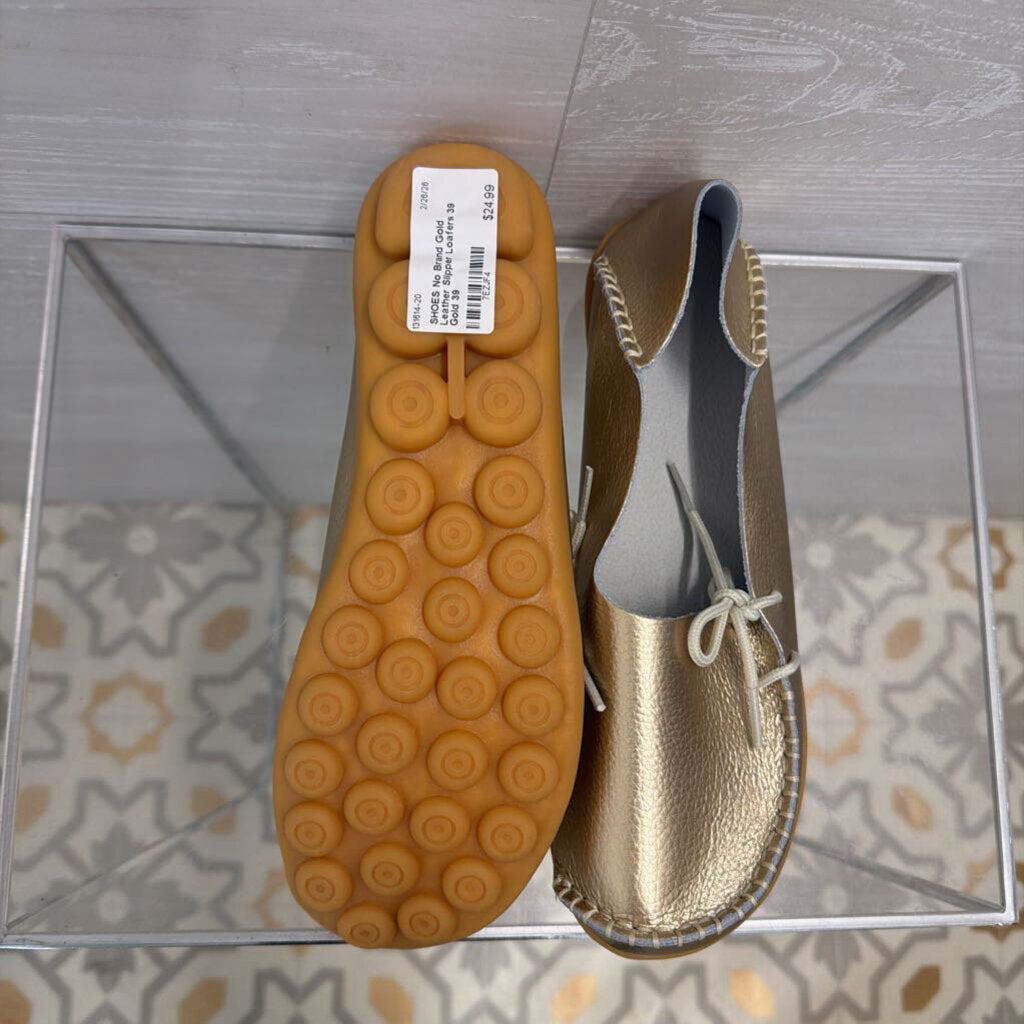 Gold Leather Slipper Loafers 39