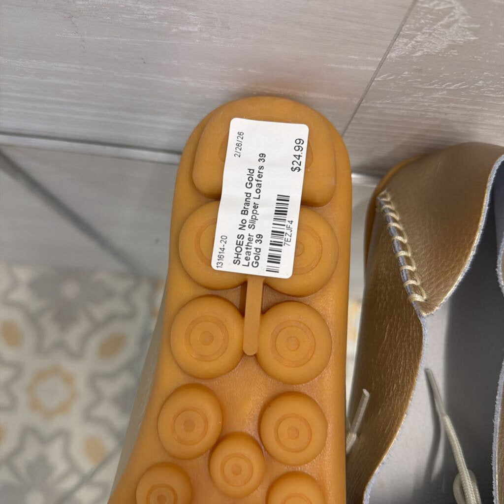 Gold Leather Slipper Loafers 39